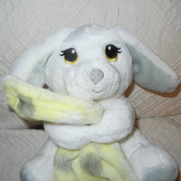 Little Beginnings Bunny Lovey Security Blanket Yellow Gray dots - Picture 2 of 3